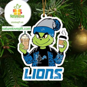 Detroit Lions Grinch 2 Coffee NFL Football Christmas Tree Decor Ornament