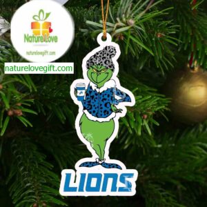 Detroit Lions Grinch Leopard Coffee NFL Football Christmas Tree Decor Ornament