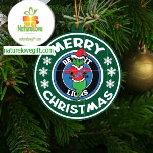 Detroit Lions Grinch Merry NFL Acrylic Christmas Tree Decor Ornament