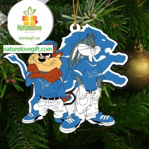Detroit Lions Looney Tunes Taz And Bugs Kriss Kross NFL Christmas Tree Decor Ornament