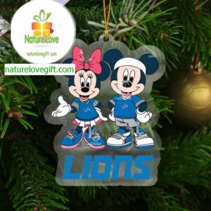 Detroit Lions Mickey And Minnie Football NFL Arcylic Christmas Tree Decoration Ornament
