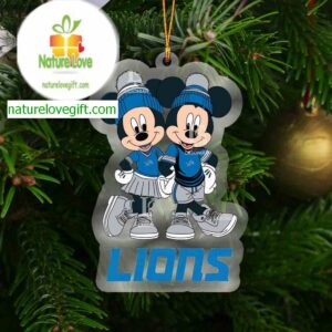 Detroit Lions Mickey Minnie Valentine Football NFL Acrylic Christmas Tree Decor Ornament