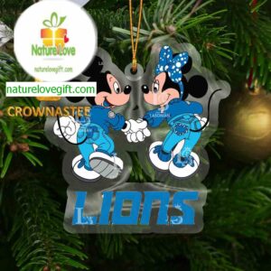 Detroit Lions Mickey Minnie Valentine Rugby NFL Acrylic Christmas Tree Decor Ornament