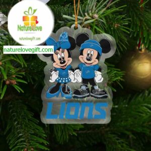 Detroit Lions Mickey Mouse Minnie Rugby NFL Acrylic Christmas Tree Decor Ornament