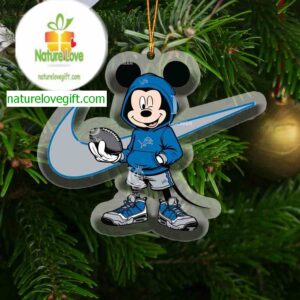 Detroit Lions Mickey Wearing Hoodie Sport NFL Acrylic Christmas Tree Decor Ornament