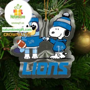 Detroit Lions Snoopy &amp Bluey Football NFL Acrylic Christmas Tree Decoration Ornament