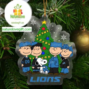 Detroit Lions Snoopy The Peanuts Family Christmas Acrylic Christmas Tree Decoration Ornament