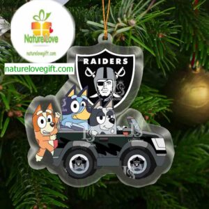 Las Vegas Raiders Bluey Friends Car NFL Acrylic Christmas Tree Decoration Ornament