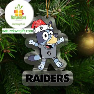 Las Vegas Raiders Bluey Happy Christmas NFL Acrylic Christmas Tree Decoration Ornament
