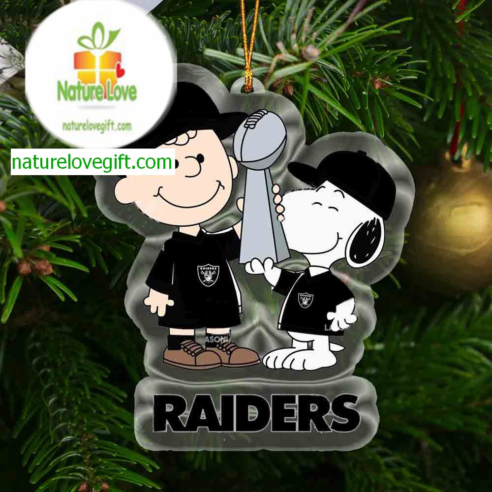 Las Vegas Raiders Charlie Brown And Snoopy Champions NFL Acrylic Christmas Tree Decoration Ornament 19042 Las Vegas Raiders Charlie Brown And Snoopy Champions NFL Acrylic Christmas Tree Decoration Ornament 19042