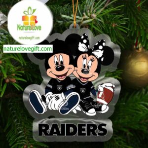 Las Vegas Raiders Disney Mickey And Minnie NFL Acrylic Christmas Tree Decoration Ornament