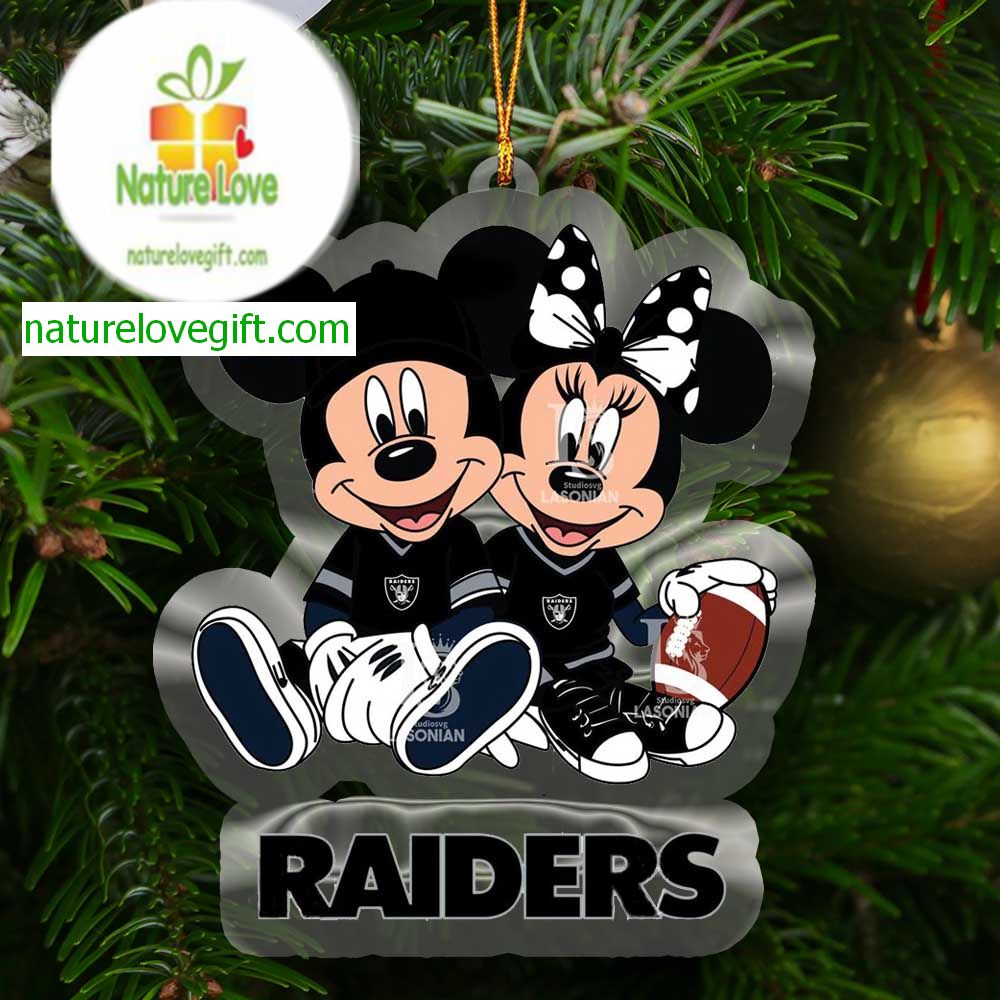 Las Vegas Raiders Disney Mickey And Minnie NFL Acrylic Christmas Tree Decoration Ornament Las Vegas Raiders Disney Mickey And Minnie NFL Acrylic Christmas Tree Decoration Ornament