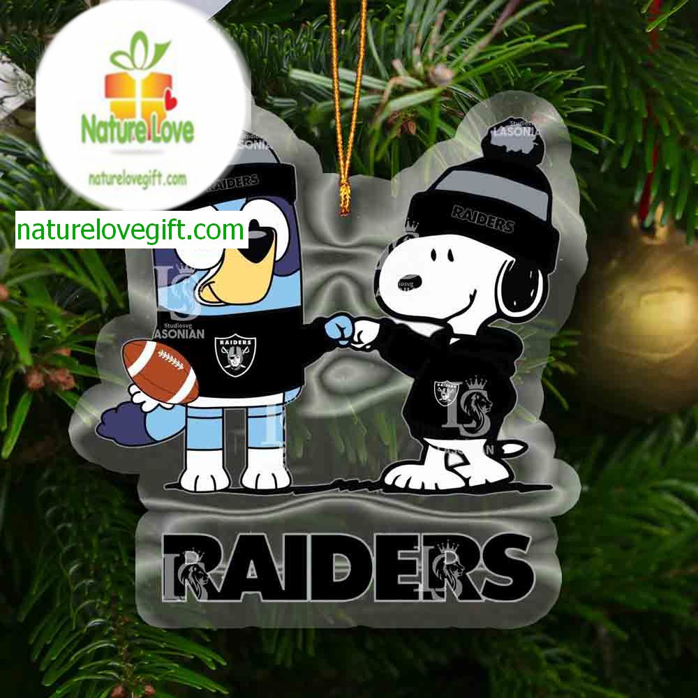 Las Vegas Raiders Snoopy & Bluey Football NFL Acrylic Christmas Tree Decoration Ornament Las Vegas Raiders Snoopy & Bluey Football NFL Acrylic Christmas Tree Decoration Ornament