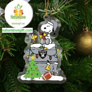 Las Vegas Raiders Snoopy Merry Christmas NFL Acrylic Christmas Tree Decoration Ornament