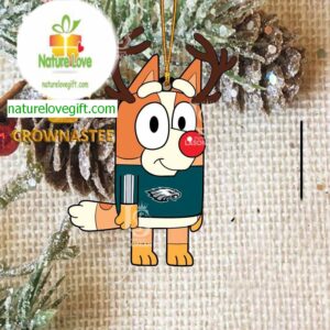 Philadelphia Eagles Bluey Chilli Christmas Deer NFL Acrylic Christmas Tree Decoration Ornament