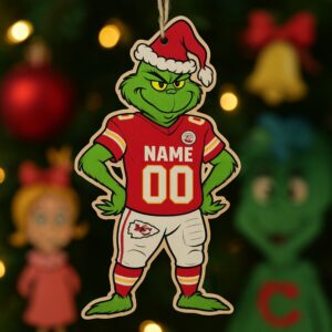 Personalized Kansas City Chiefs Football Grinch Christmas Ornament Gift 2025