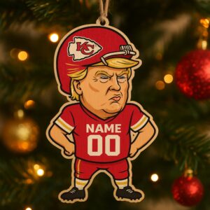 Personalized Trump Football Kansas City Chiefs Christmas Wooden Ornament 2025