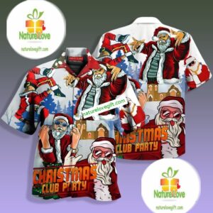 Christmas Club Party Santa Claus Hip Hop Red Hawaiian Golf Shirts