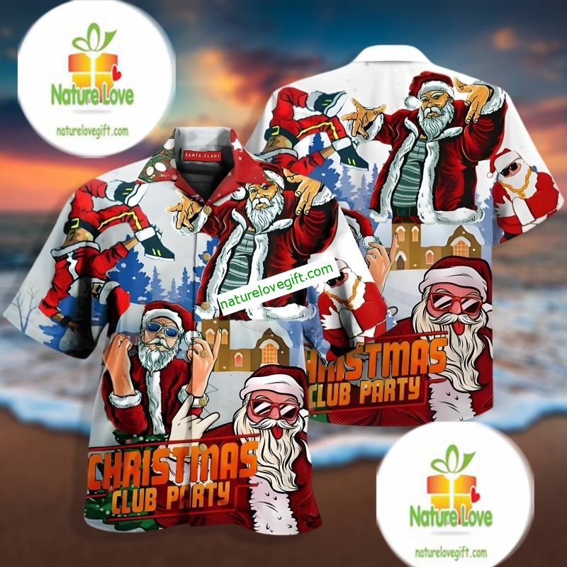 Christmas Club Party Santa Claus Hip Hop Red Hawaiian Golf Shirts Christmas Club Party Santa Claus Hip Hop Red Hawaiian Golf Shirts