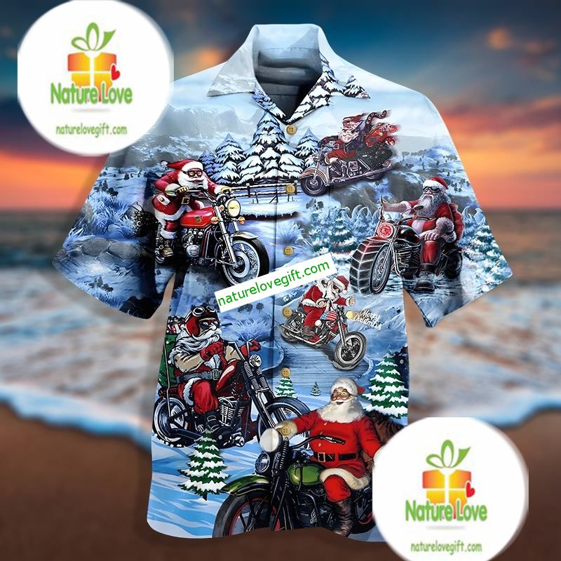 Christmas Driving Santa Claus Biker Blue Hawaiian Shirt Dress Christmas Driving Santa Claus Biker Blue Hawaiian Shirt Dress
