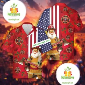 Christmas Gift Firefighter Santa Claus Red Vintage Aloha Shirts 2