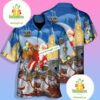 Christmas Gift Santa Claus And Reindeers Blue Vintage Aloha Shirts