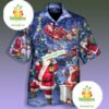 Christmas Gift Santa Claus Drawing Blue Slim Fit Hawaiian Shirt