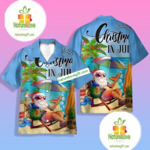 Christmas In July Santa Claus Beach Blue Hawaiian Shirt Outfit