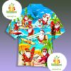 Christmas In July Surfing Santa Claus Summer Blue Hawaiian Golf Shirts