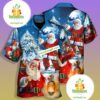 Christmas Night And Santa Claus Blue Plus Size Hawaiian Shirt
