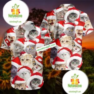 Christmas Santa Claus Cat Red Nice Hawaiian Shirts 2