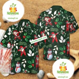 Christmas Santa Claus Dance Green Hawaiian Shirts For Sale 2