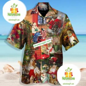Christmas Santa Claus In His House Green Western Hawaiian Shirt 2