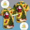 Christmas Wreath Bell Santa Claus Xmas Tree Yellow Hawaiian Shirt Print