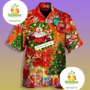 Christmas Wreath Santa Claus Red Hawaiian Outfit Male