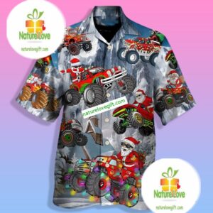Cute Santa Claus Riding Red Truck Grey Original Hawaiian Shirt