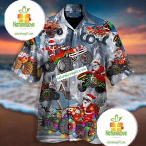 Cute Santa Claus Riding Red Truck Grey Original Hawaiian Shirt 2