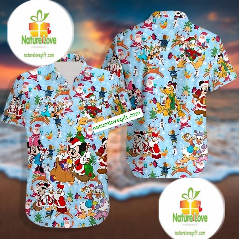Disney Mickey And Friends Claus Christmas Blue Original Hawaiian Shirt Disney Mickey And Friends Claus Christmas Blue Original Hawaiian Shirt