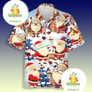 Funny Christmas Santa Claus Drink Red Wine Hawiian