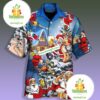 Funny Reindeer And Santa Claus Drinking Beer Meme Blue My Hawaiian Shirts