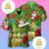 Funny Santa Claus Drinking Beer Green Aloha Print Shirt