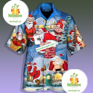 Funny Santa Claus Stout Blue Hawaiian Gun Shirts Funny Santa Claus Stout Blue Hawaiian Gun Shirts