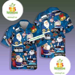 Funny Santa Police Christmas Blue Tacky Hawaiian Shirt 1