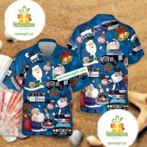 Funny Santa Police Christmas Blue Tacky Hawaiian Shirt 1 Funny Santa Police Christmas Blue Tacky Hawaiian Shirt 2