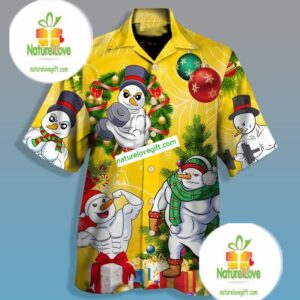 Funny Workout Snowman Santa Yellow Hawaiian Camp Shirt