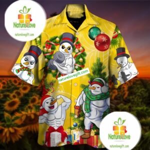Funny Workout Snowman Santa Yellow Hawaiian Camp Shirt 2