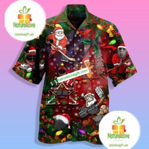 Oh Snap Santa Claus Playing Hockey Red Tropical Shirts For Women 1
