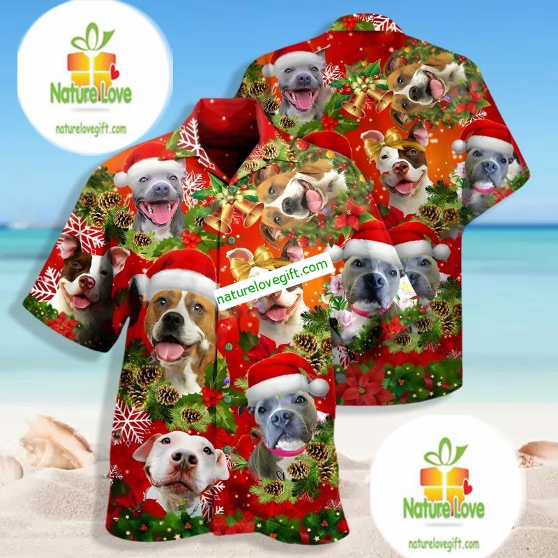Pitbull Face Christmas Dog Mom Dad Red Tropical Print Shirts Pitbull Face Christmas Dog Mom Dad Red Tropical Print Shirts