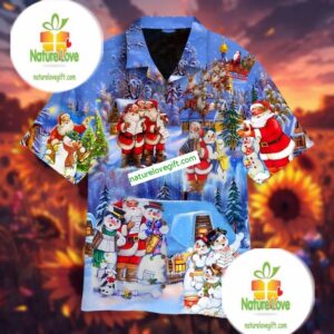 Santa And Snowman Party Blue Big And Tall Hawaiian Shirts 1 Santa And Snowman Party Blue Big And Tall Hawaiian Shirts 2