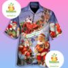 Santa Claus And Reindeer Purple Family Hawaiian Shirts
